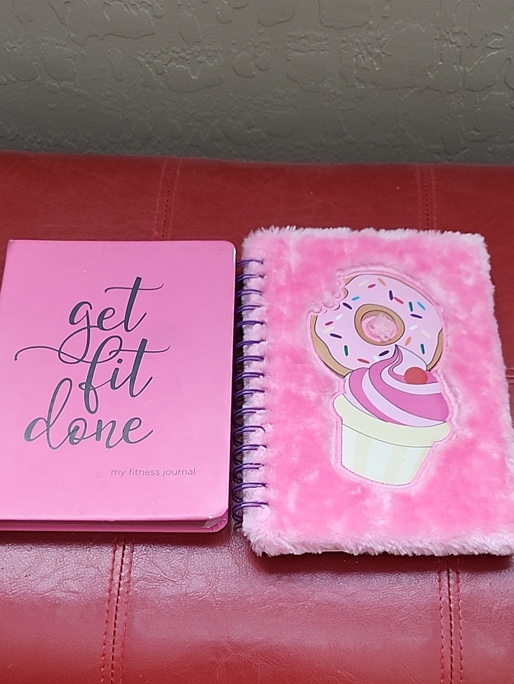 Pink Fitness Journal & Plush Donut Cupcake Notebook Set